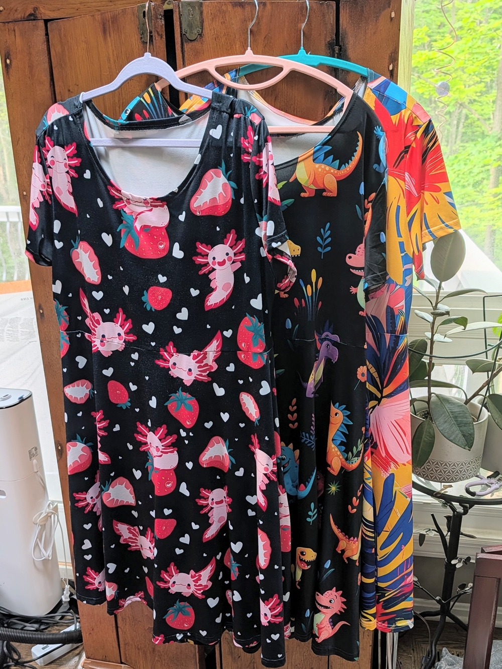 TEACHERS!!!- SET OF 3 Dresses- Axolotl, Dinosaurs And Flowers (fits like XL)